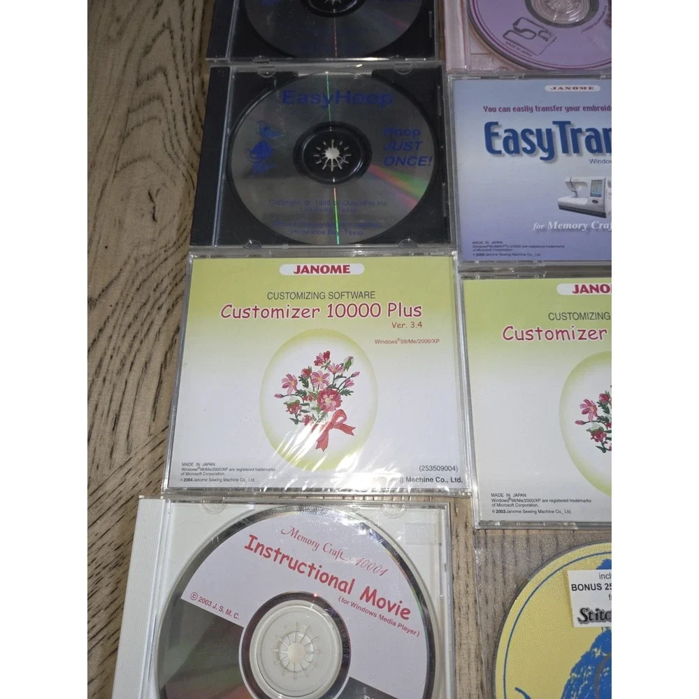 Janome Software Memory Cards Lot Of 20 JANOME Items Customizer Digitizer Vintage